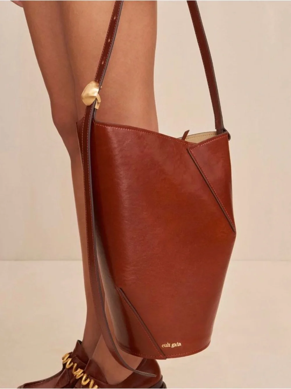 Cult Gaia Aldari Leather Shoulder Bag Cognac Brown
